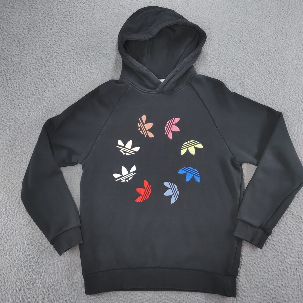 adidas Trefoil Hoodie Adult Small Black Pullover Logo Print Colorful Circle